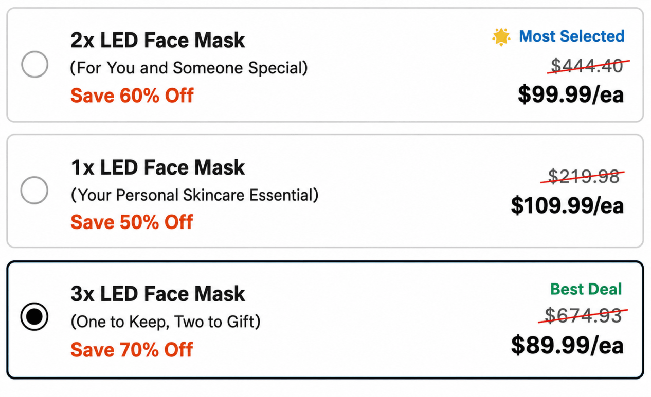 Glokore LED Mask package options and pricing